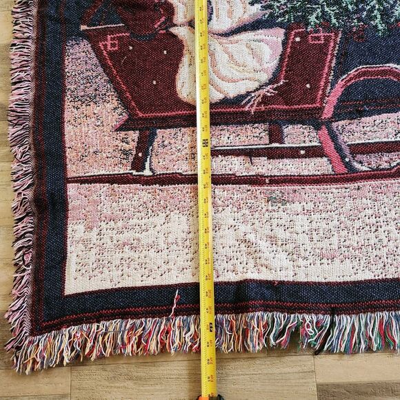 Christmas Sledding Children Woven Victorian Tapestry Throw W/Fringe 68"x49" Gift - Picture 8 of 13